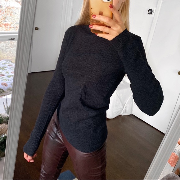 🖤 ZARA BLACK MOCK NECK ASYMMETRICAL LONG SLEEVE TOP! - Picture 2 of 9